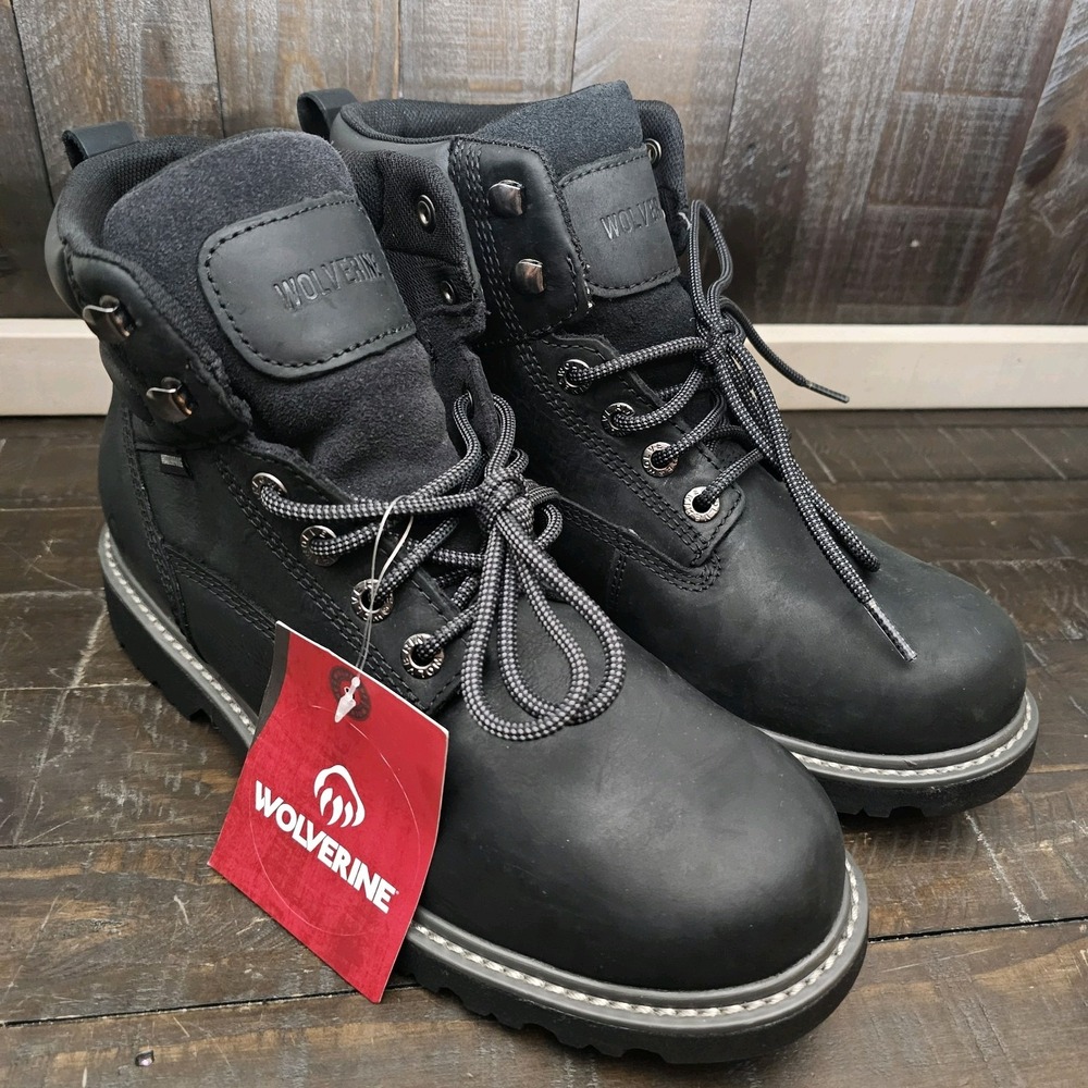 WOLVERINE‎ W10691 Men's Floorhand WP Black Leather Work Boots Size 9.5M